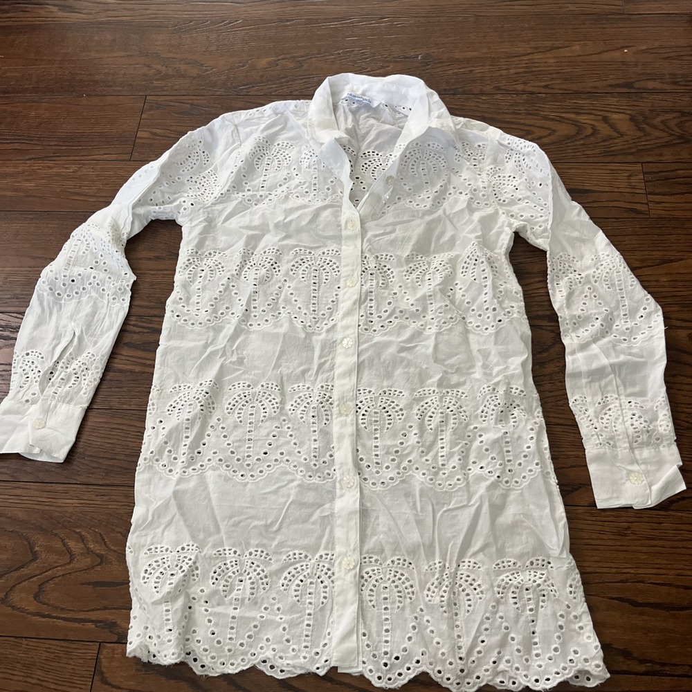 NWOT BLUE ISLAND Small White Eyelet Swim Coverup Dress Shirt Beach Cruise Palm